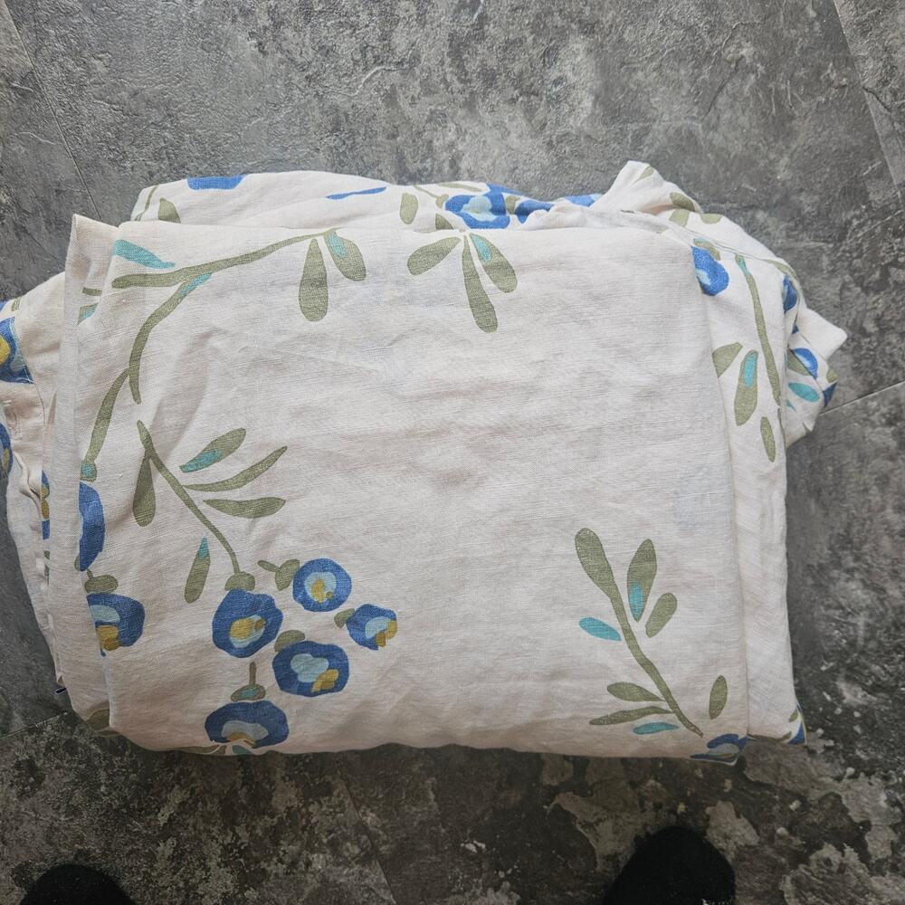 The Company Store 100% Linen Full Duvet Cover Blue Floral Cottagecore